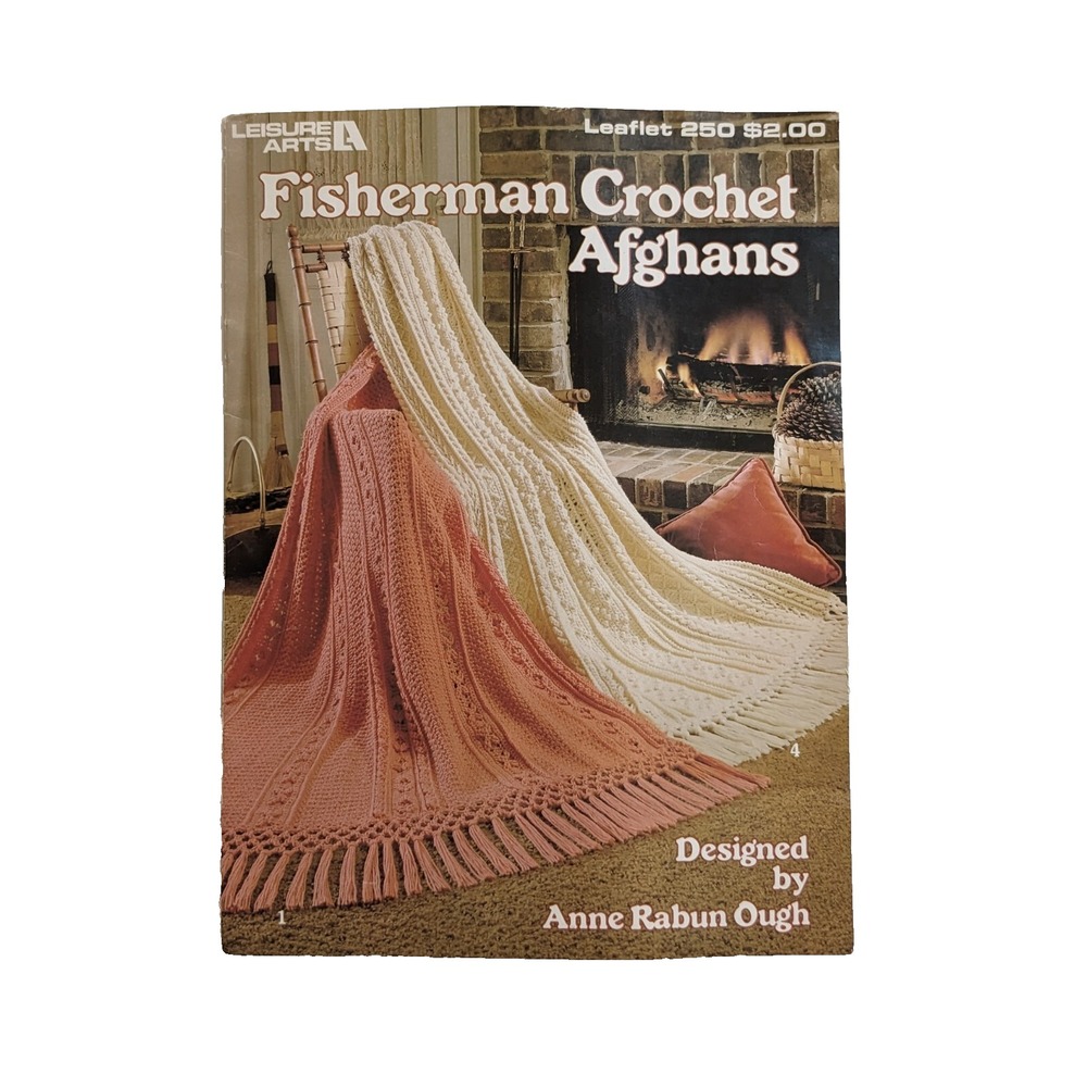 Fisherman Crochet Afghans 6 Designs Leisure Arts Pattern Leaflet No. 250 Vintage